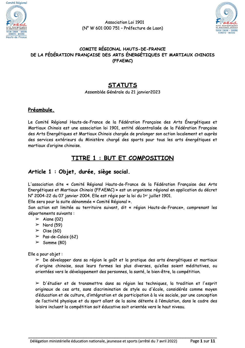 Statuts du comité régional Hdf de la FFAEMC